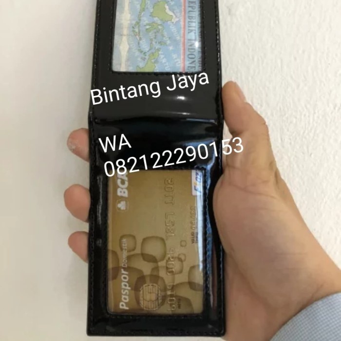 

READY Name Tag Id Card Holder Dompet Saku tempat kartu Kulit Hitam Glossy TERLARIS