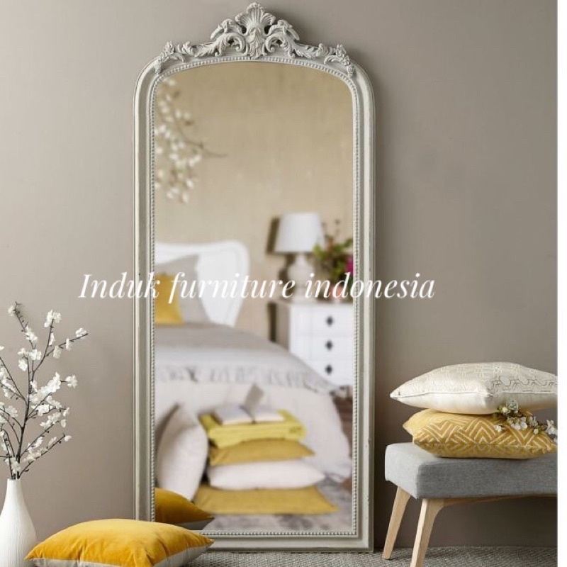 STANDING MIROR UKIR AESTETIC DUCO PUTIH.STANDING MIROR UKIR ELEGAN