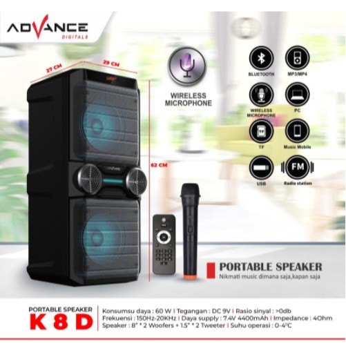 Advance Speaker Portable Meeting Trolley 8&quot; K8D + 1 Mic Bluetooth USB