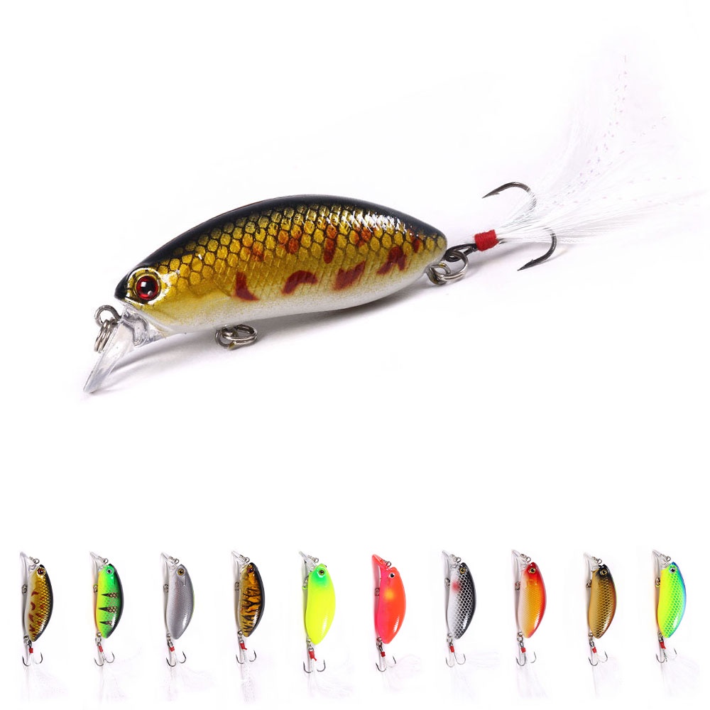 HENGJIA 1PCS Fishing Lure 6cm 9.2g Minnow CrankBait Feather Hooks Artificial Wobbler Jig Swimbait 3D Eeyes For Fishing Tackle