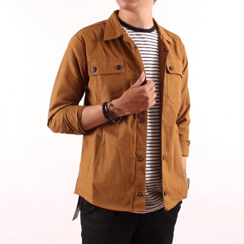 Kemeja Pria Basic polos panjang - Kemeja Oversize Semi Parka Trucker Size M L XL XXL XXXL