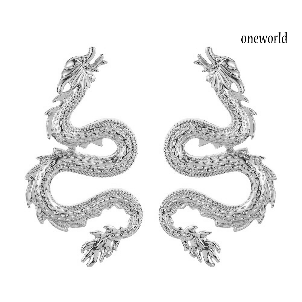 OW# Stylish Women Curved Dragon Shape Alloy Ear Studs Earrings Party Jewelry Gift