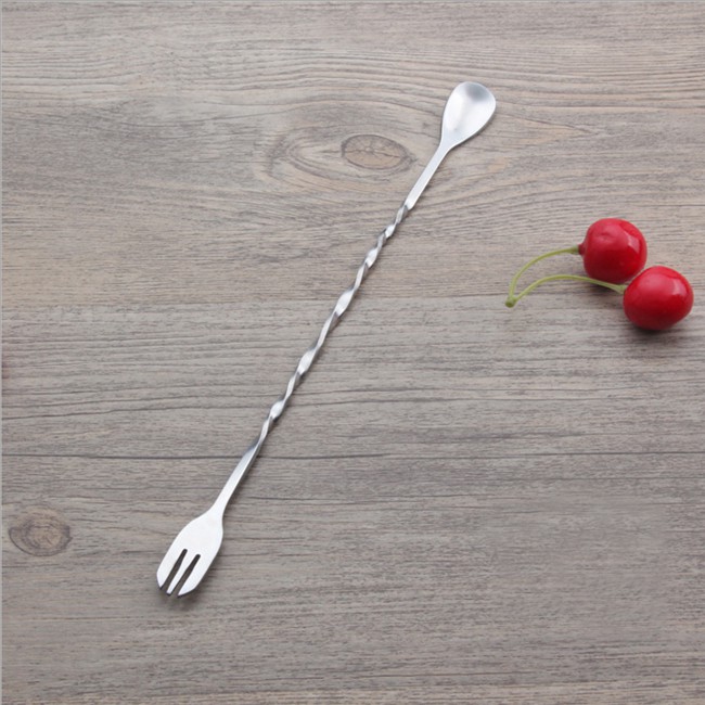 Sendok Panjang Terdapat Tusukan / Sendok Cocktail Stainless 32Cm / Long Bar Spoon Fork Cocktail