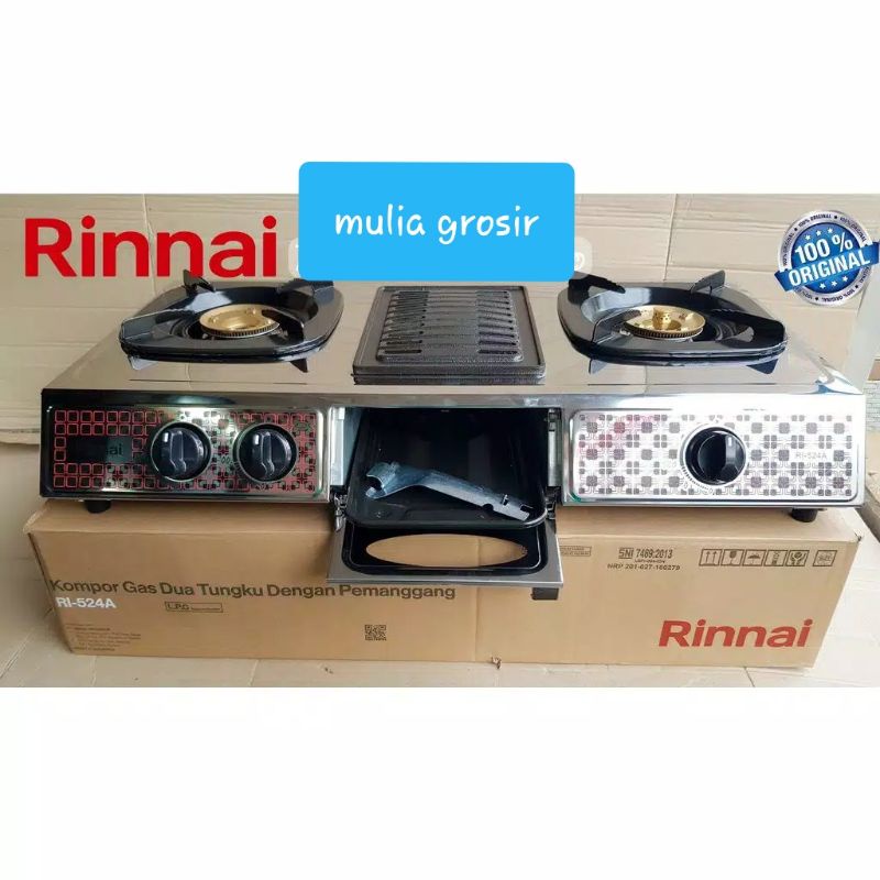 Kompor Rinnai + Panggangan dan Api Lilin RI 524 A / Kompor Gas Rinnai + Grill dan Api Lilin RI 402A
