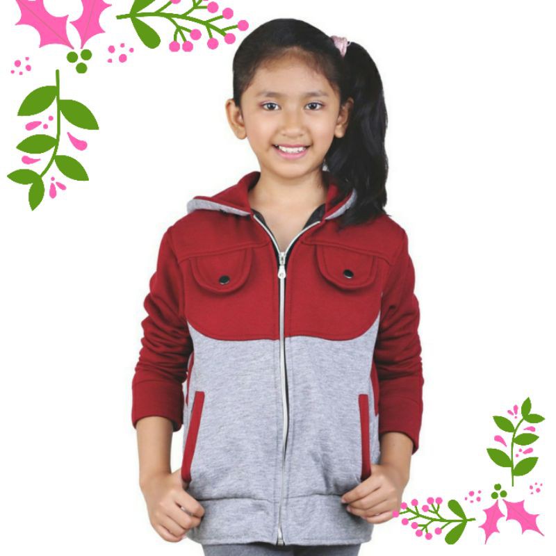 Jaket Anak Perempuan 6 8 10 12 Tahun Abu Merah / Jacket Anak Cewek - Catenzo Junior CDI 124