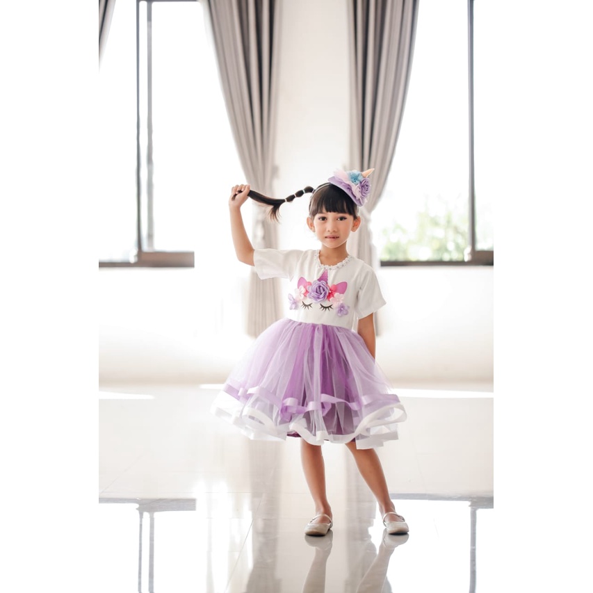 Dress unicorn anak free bando mewah