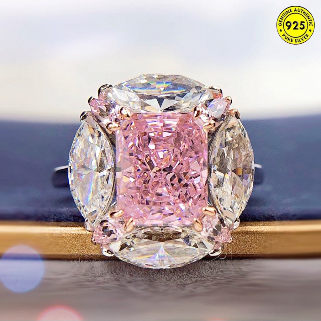 Luxury Bubble Gum Big Diamond Diamond Ring Water Drop Round Diamond Redean Ice Flower Cut Pink Diamond Ring