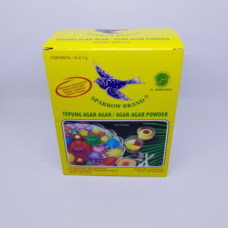 

tepung agar agar sparrow brand 12x7g plain.