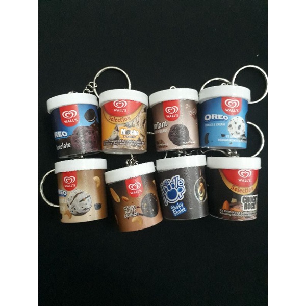 (Minimal 4 biji) Gantungan Kunci Unik Miniatur Ice Cream Cup-Wall's