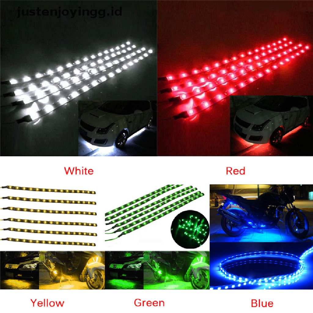 6 Pcs Lampu Strip LED DC 12V Tahan Air Untuk Bawah Badan Mobil Motor 6pcs Lampu Strip 15 LED Flexible Anti Air Untuk Bawah Body Mobil / Motor