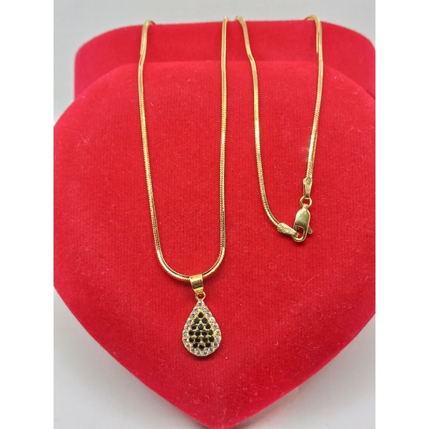 KALUNG PERAK 925 ASLI LAPIS EMAS/KALUNG KASANDRA+LIONTIN TEARS MATA HITAM/ASLI SILVER/PERHIASAN KALU