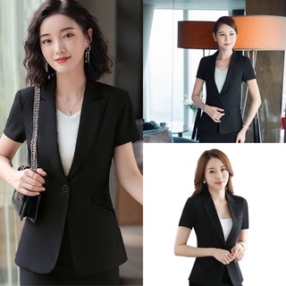BLAZER WANITA HITAM LENGAN PENDEK BAJU JAS PAKAIAN KERJA KANTOR FORMAL PESTA BLACK BLAZER FASHION KO