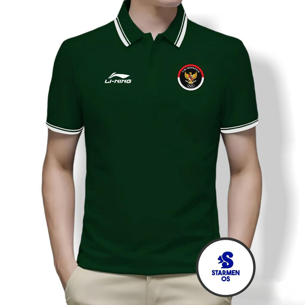 Kaos Polo Shirt Pria Kerah List Putih Logo GARUDA TIM  AND Ll NING