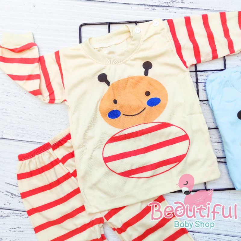 Setelan Bayi Panjang Motif Lebah / Setelan Piyama Bayi / Baju Bayi Panjang Merk Shella / Baju Tidur Bayi / Baby.ou_