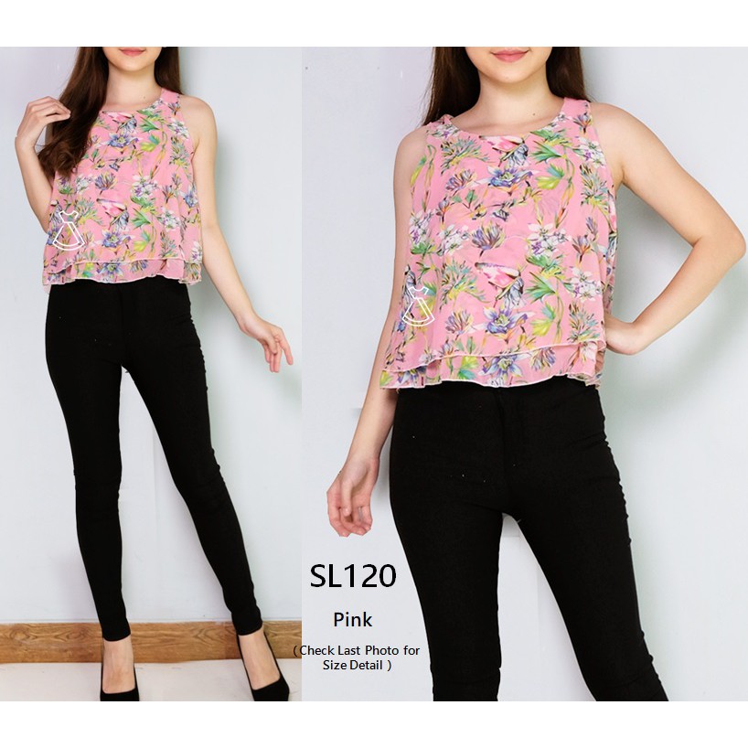 SL120 - Baju Atasan Tank Top Chiffon Flower Korean