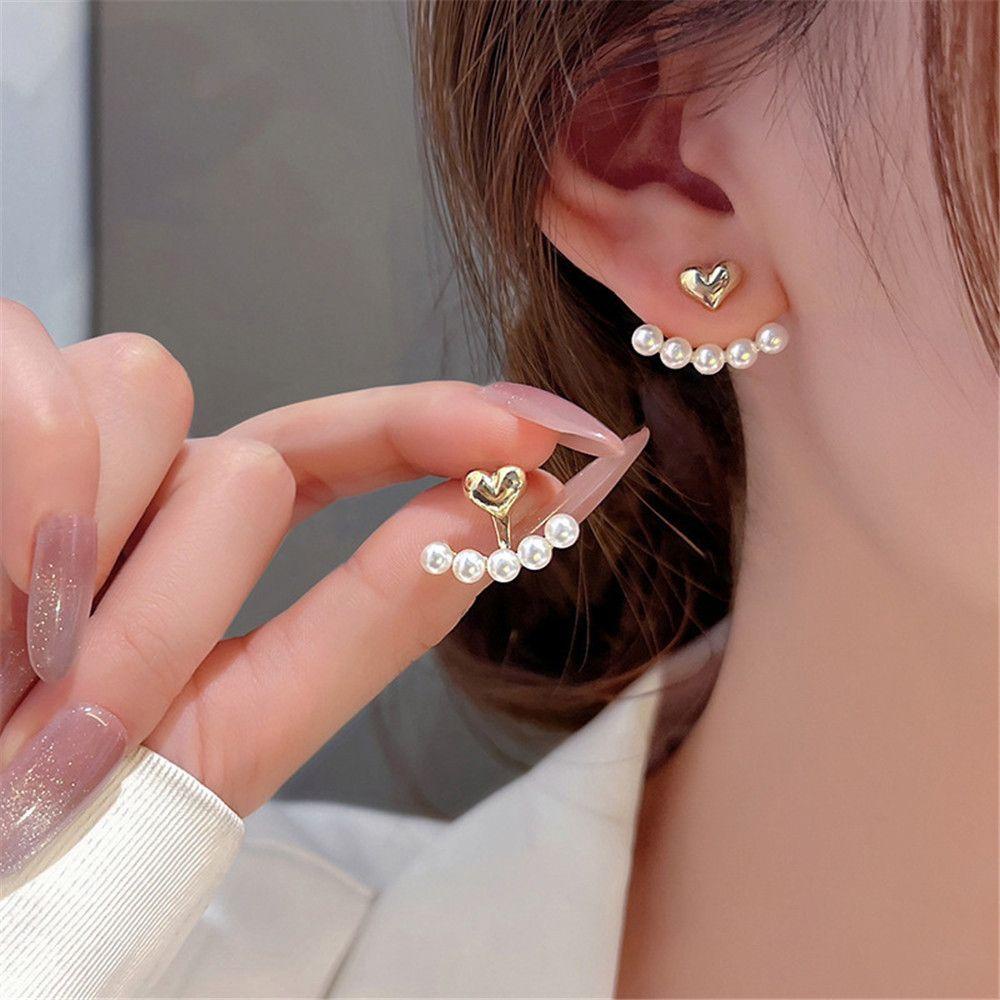 R-flower Pearl Earrings Hadiah Pesta Perhiasan Aksesoris Emas Berbentuk Hati