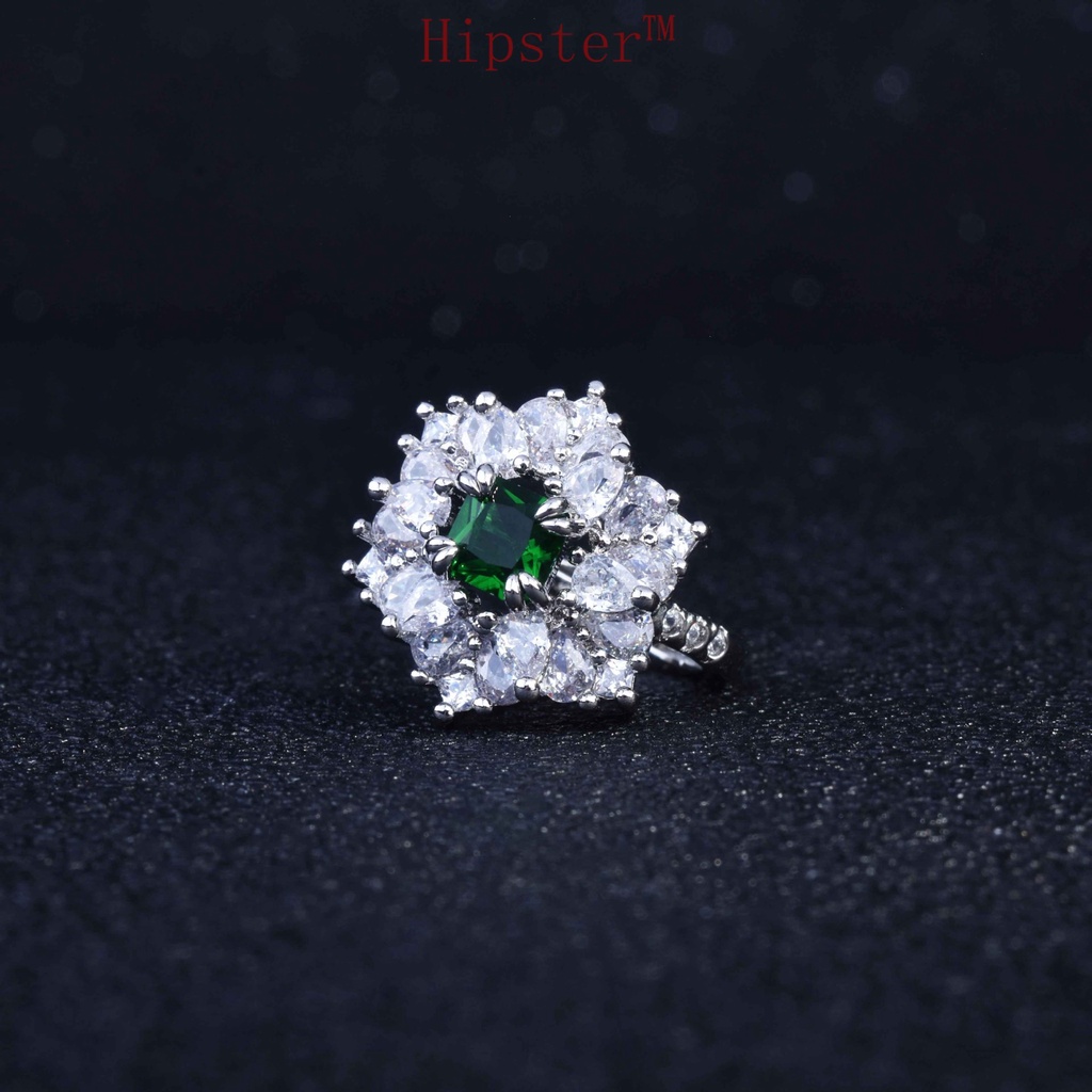 New Design Square Diamond Natural Emerald Adjustable Ring