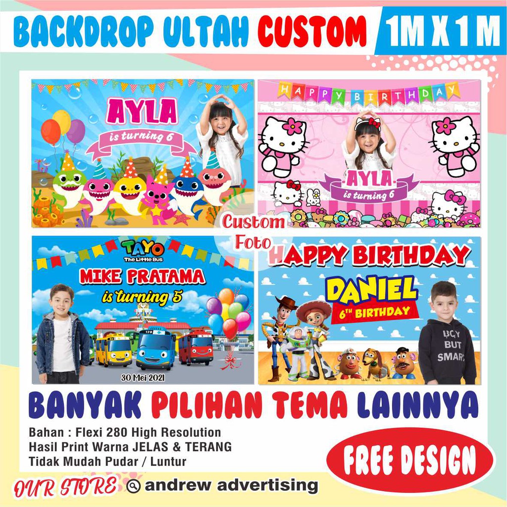 BANNER ULANG TAHUN / BACKDROP ULTAH / SPANDUK ULANG TAHUN CUSTOM 1 M X 1M