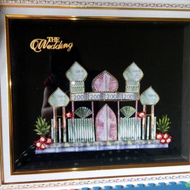 Bingkai set Mahar uang kertas, mahar uang maninan, frame mahar, figura mahar pernikahan
