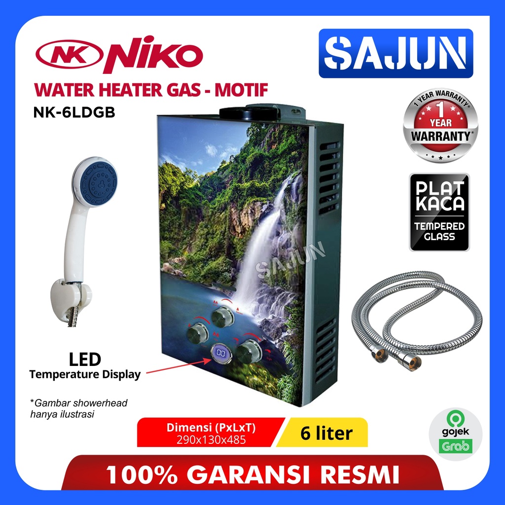 Water Heater Gas Niko NK-6LDGA/B/C/D Digital LED Display Motif (KACA) - NK-6LDGA