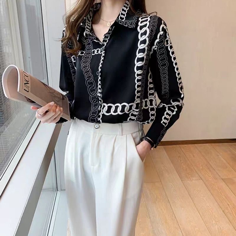 MDLV ~ 5517 BIG CHAIN SHIRT // KEMEJA LENGAN PANJANG WANITA // FASHION IMPORT WANITA