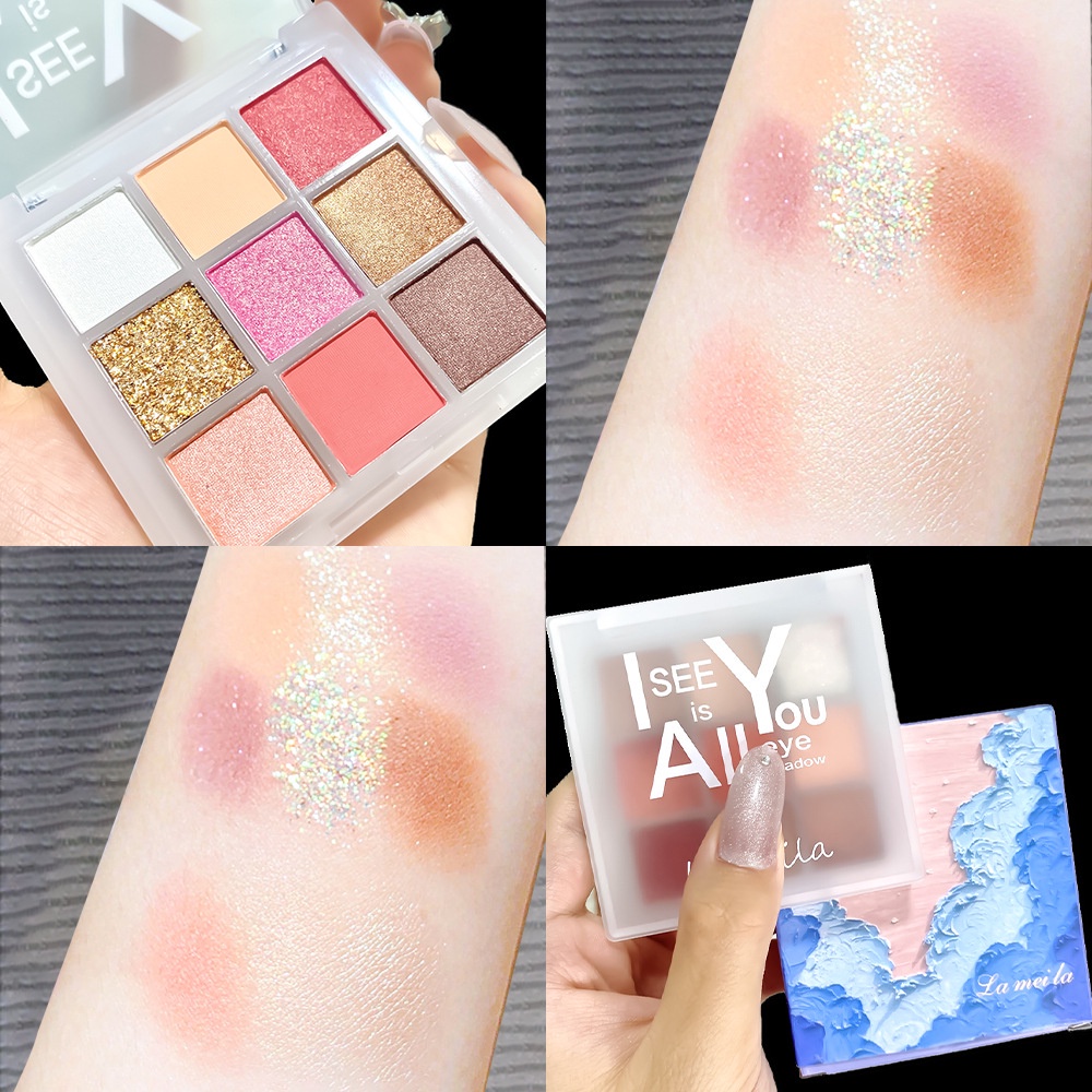 Lameila Eyeshadow Palette 9 Warna Glitter Waterproof Tahan Air Eyeshadow Palet Highlighter All I see is You Pallete