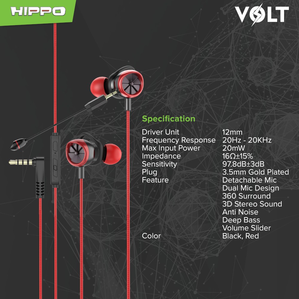 Handsfree Hippo Volt Dual Microphone - Headset Gaming Volt Hippo grs 3 th