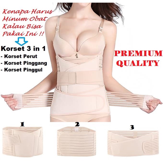 PREMIUM Quality - Paket Korset 3 in 1 &amp; 2 in 1 Pelangsing Pengecil Perut Pinggang Pinggul / 1 Set Stagen Setelah Melahirkan