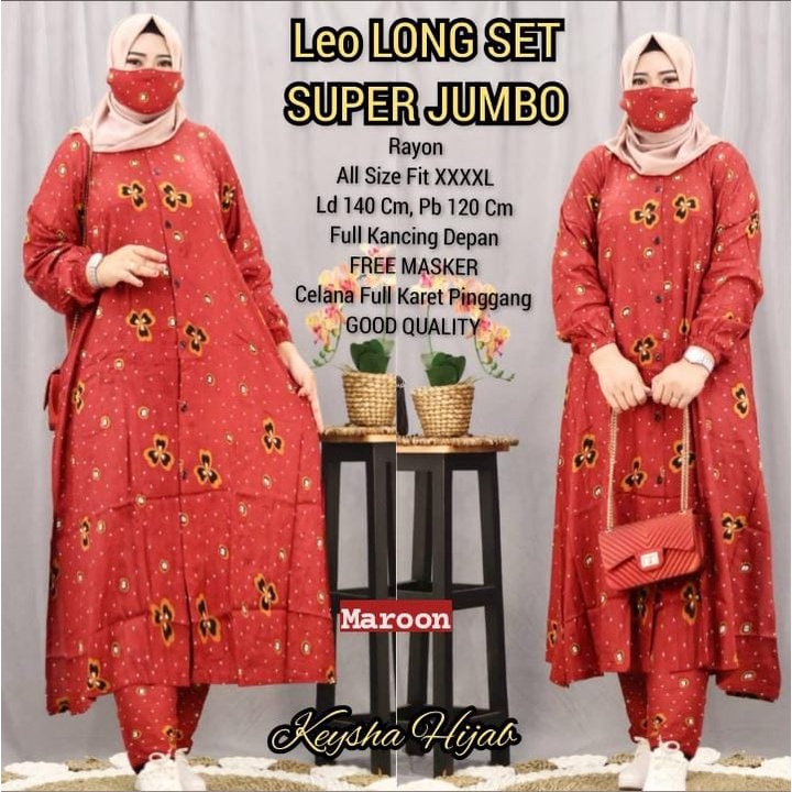 Setelan Tunik Celana LD 140 Super Jumbo Muat Sampai BB 80 + Free Masker ll Leo Long Set ll ANANDA
