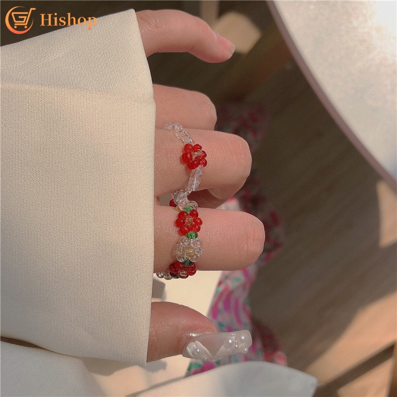 Transparent Beads Rings Elastic Korean Style Simple Cute Ring for Women Jewelry Fashion Accessories