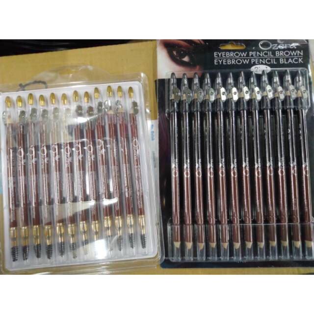 ( Harga 1 Papan ) Pensil Alis Ozera Hitam/Coklat/2in1