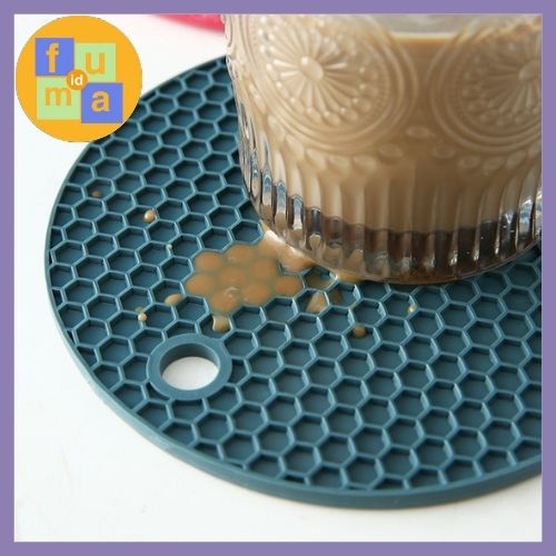 Tatakan Alas Panci Silikon Tahan Panas / Alas Mangkok Silicone 14Cm / Piring Gelas Teko Bulat Silikon Anti Slip Licin / Trivet Mat Serbaguna