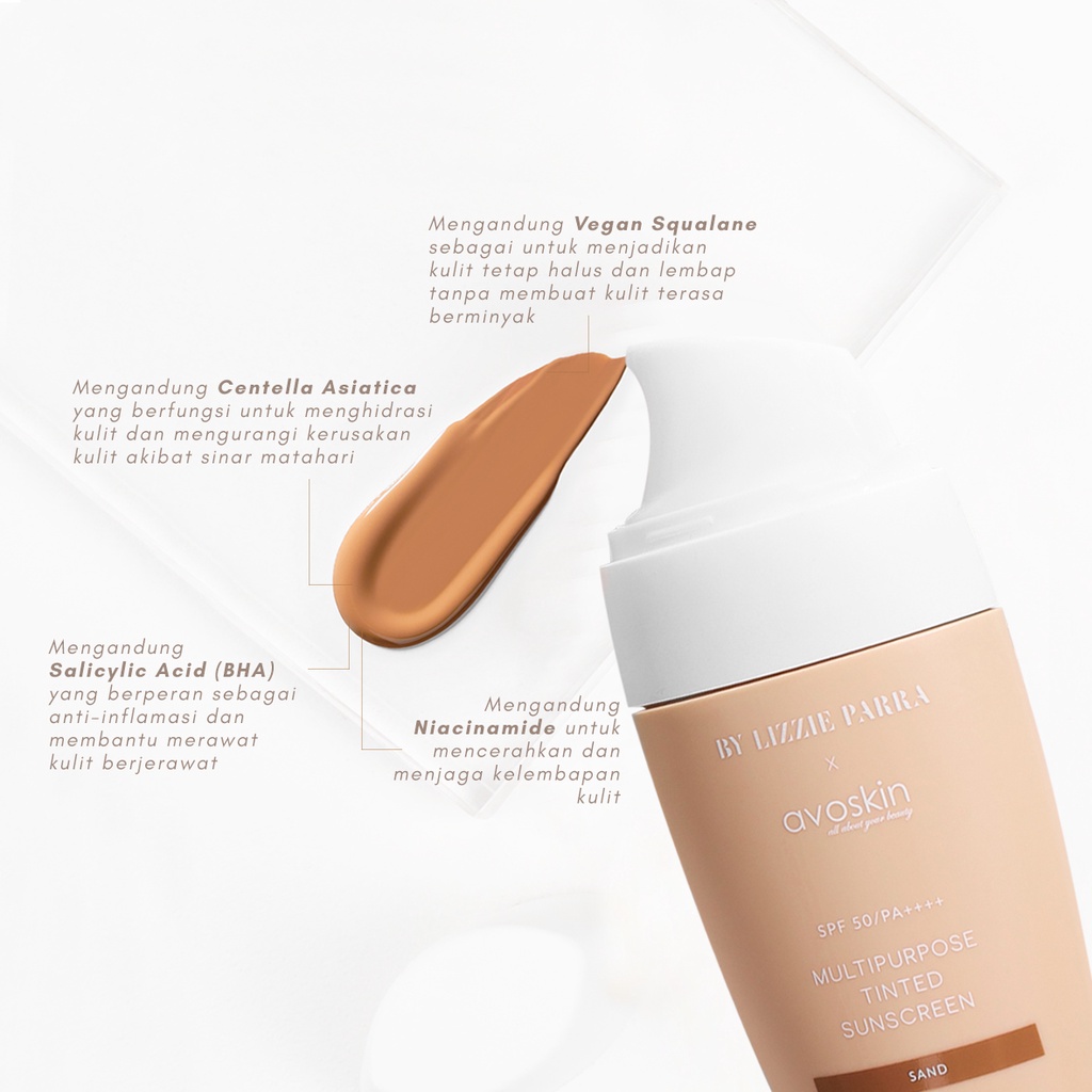 Avoskin Multipurpose Tinted Sunscreen SPF 50/PA++ (30gr)(Sand/Honey/Light/Beige/Medium)