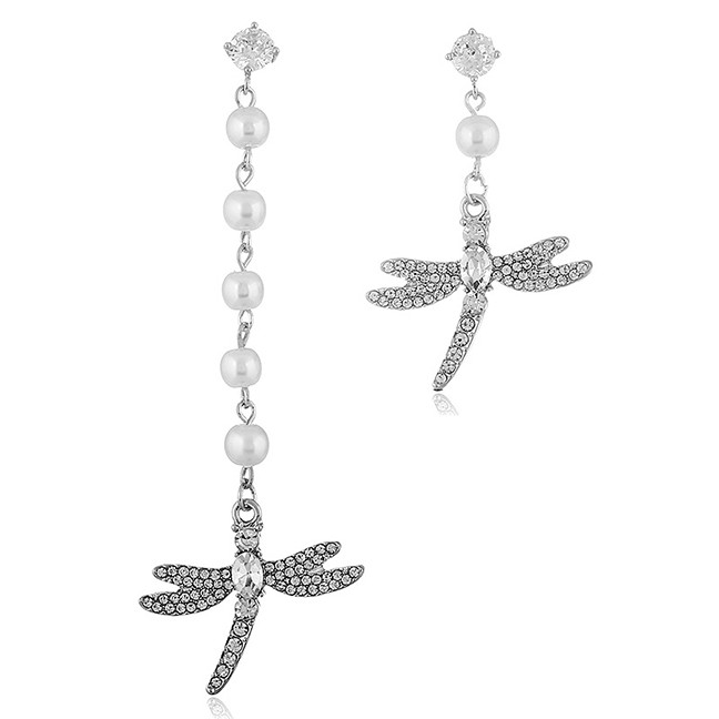 LRC Anting Tusuk Fashion Silver Alloy Pearl Asymmetric Earrings F33180