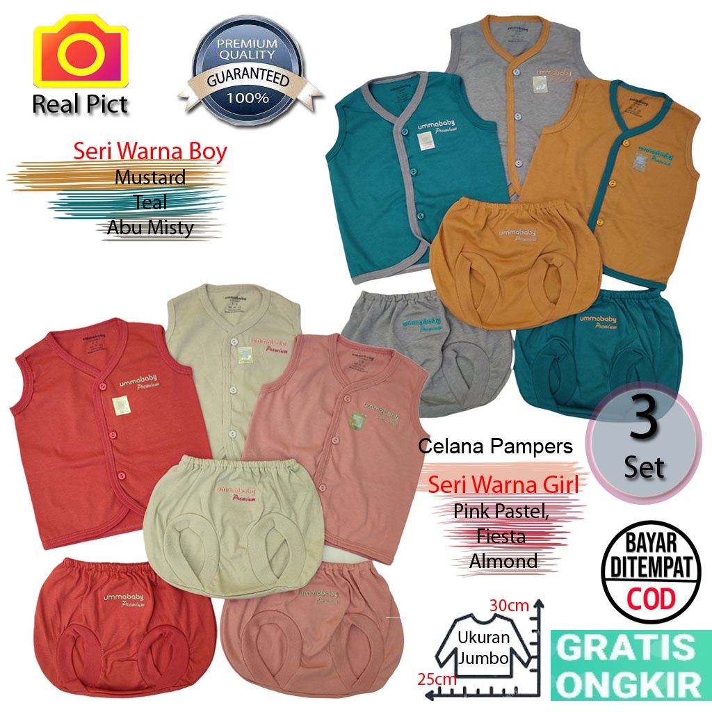 6 Pcs / 3 Setelan Buntung Bayi Baru Lahir Perempuan Polos Premium Size Jumbo 0-6 Bulan Bahan Katun SNI Perlengkapan Baju Bayi Harian Newborn Gift Set Kado Lahiran Persalinan