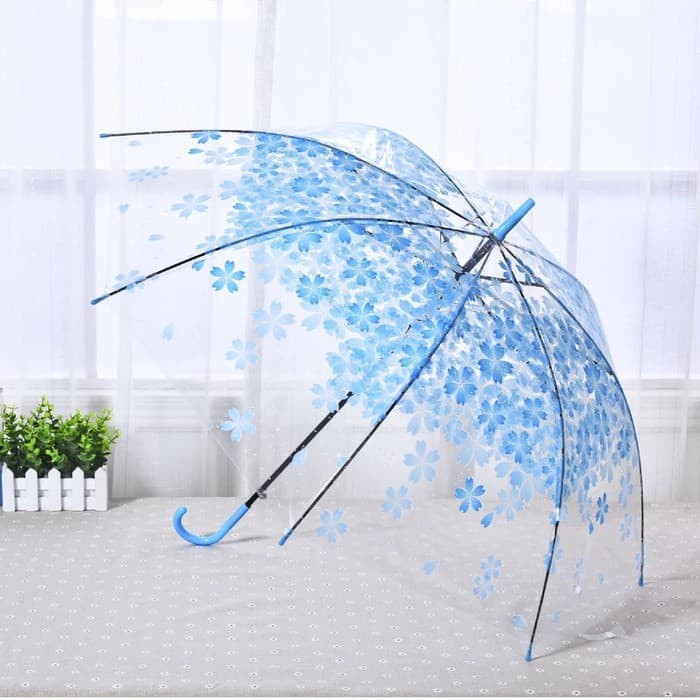 Payung Tongkat Transparant Motif Bunga Sakura