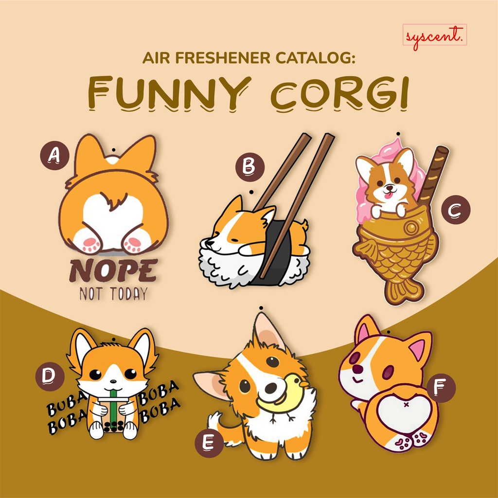 SYSCENT Air Freshener Anjing Funny Corgi | Parfum Mobil / Pewangi Ruangan / Pewangi Mobil / Pengharum Mobil |