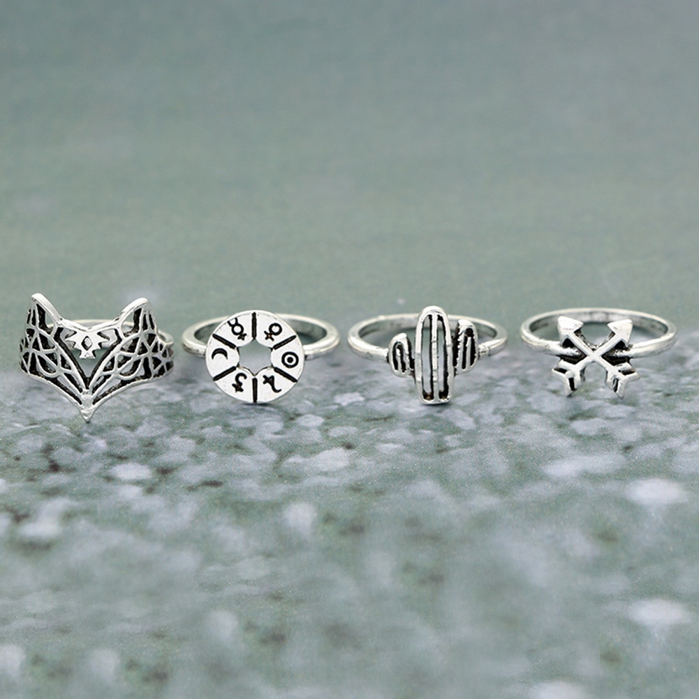 Hu Hu Hu Hu Hu Alat Bantu Pasang Kacamata♡ 12pcs / Set Cincin Buku Jari Aneka Bentuk Warna Silver Gaya Vintage Untuk Wanita