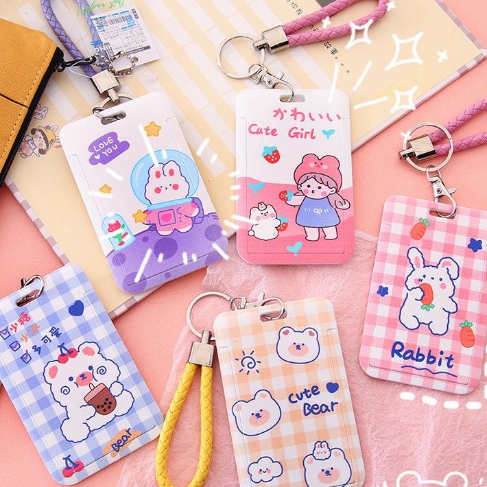 Holder Pelindung Kartu Motif Kartun Transportasi Gaya Korea Untuk Sekolah / Kantor lucu / Holder Kartu Kredit / Id / Bus Motif Kartun Lucu / Name Tag ID Card Holder dengan Gantungan Kunci