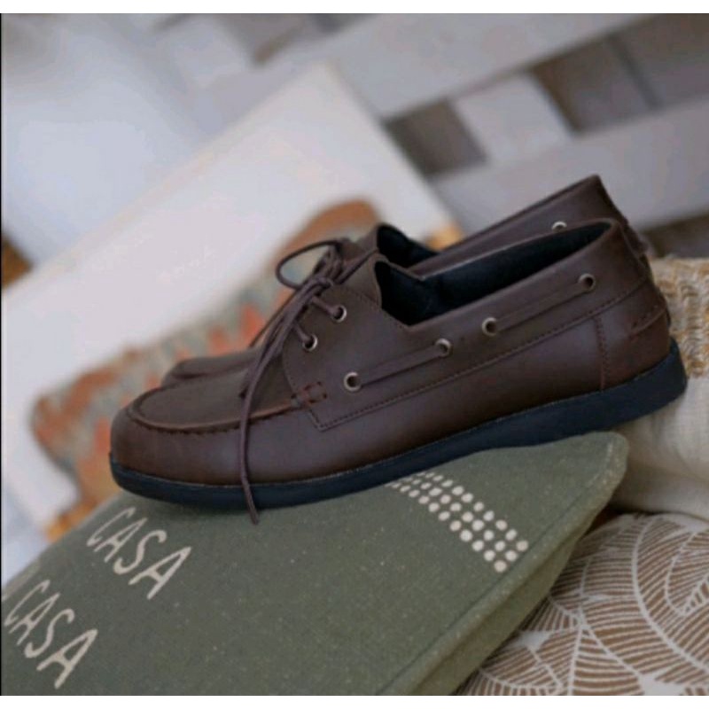 Bisa COD / Moccasin Pria Big Size 43-47 BRK-1 Pantofel Slip On Tali JUMBO Khusus Kaki Besar Kulit Coklat, 44