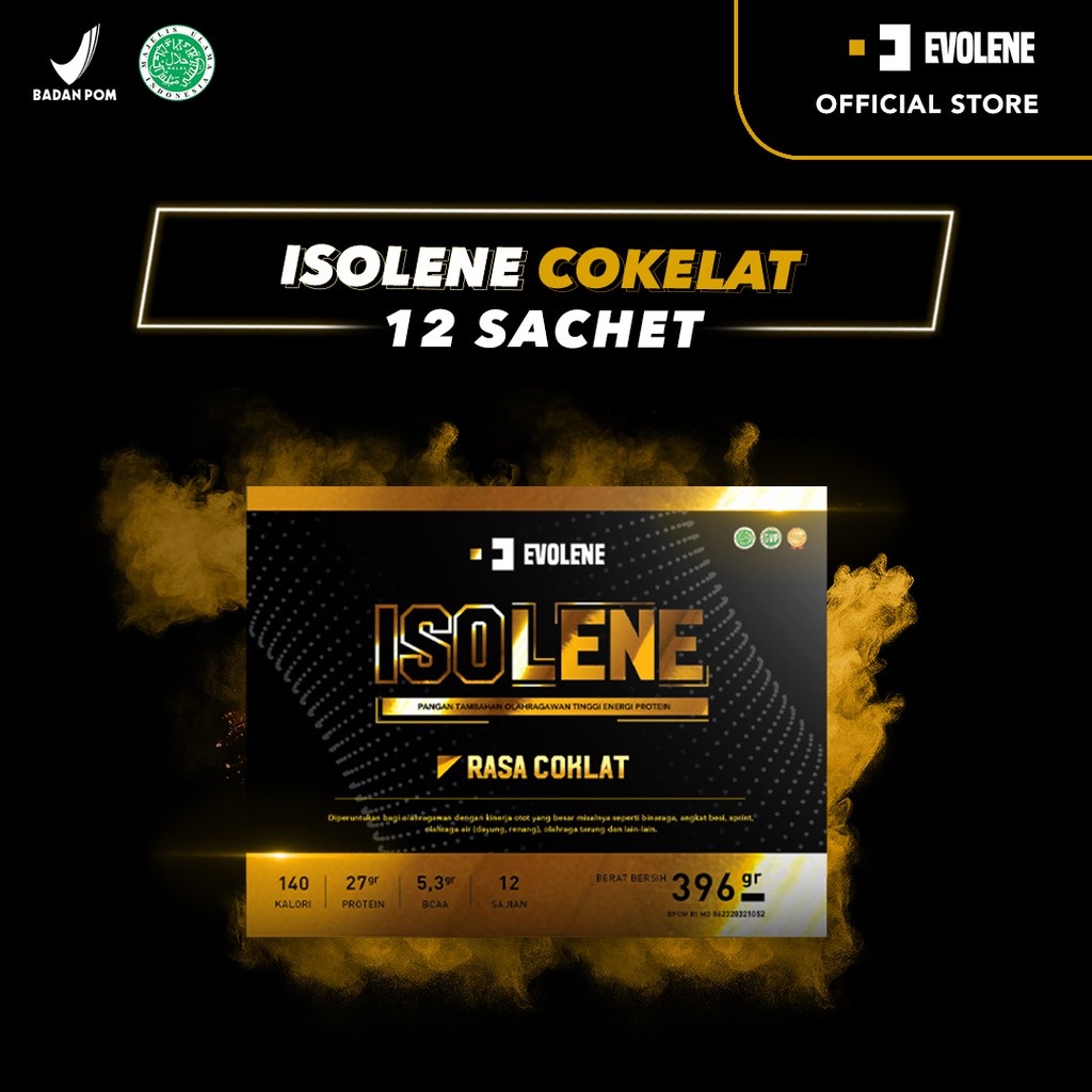 Isolene Coklat SACHETAN - Suplemen fitness pembentuk Otot - Defisit kalori - Susu Protein - Suplemen Fitness - Minuman Protein - Suplemen Workout - Whey protein isolate Evolene Evoline Evolen