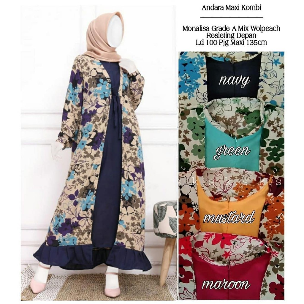Andara Maxi Kombi Dress Monalisa Mix Inner Wolpeach Grade A