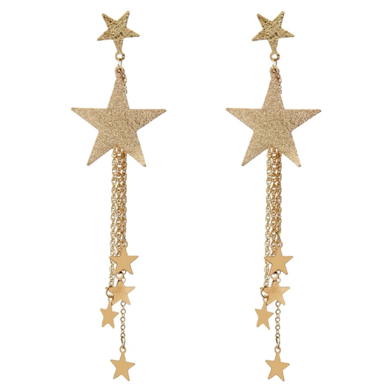 Fancyqube Anting Hoop Panjang Desain Bintang Rumbai Bahan Metal Untuk Wanita