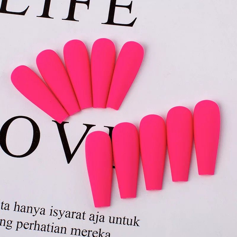 Kuku palsu Long Coffin Premium matte “neon series” / fake false nails / acrylic nail / press on / na