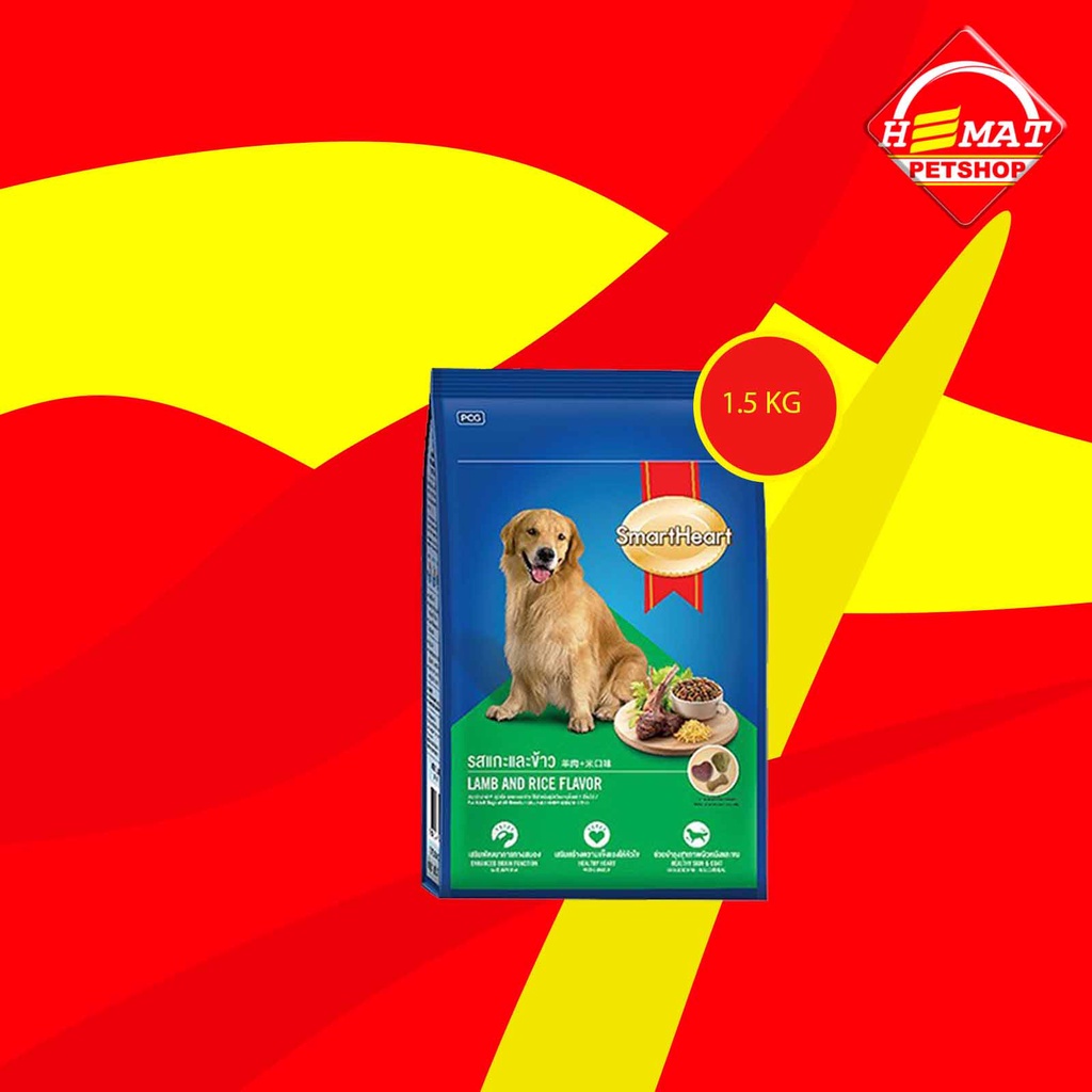 SmartHeart Dog Food Makanan Anjing Dewasa Adult lamb Rice 1.5 KG