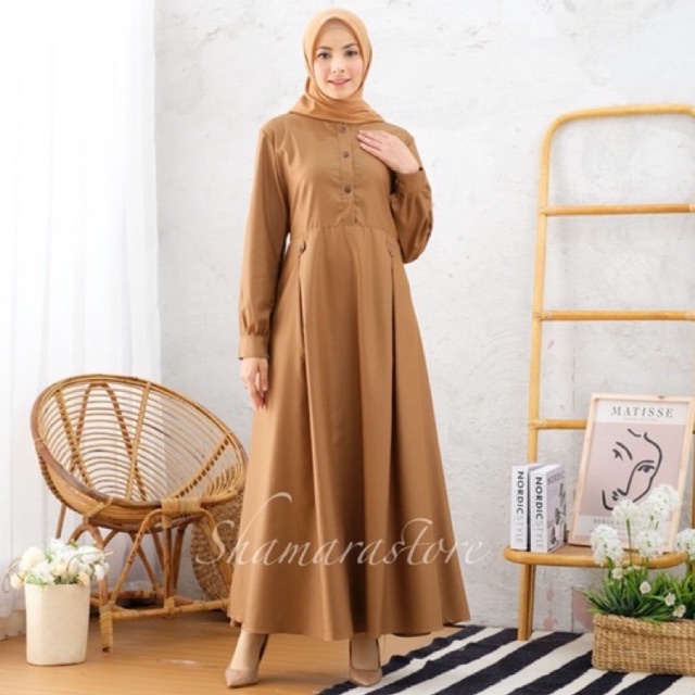 baju gamis wanita dress muslim terbaru Shamarastore Gamis Toyobo Polos Seragam Kerja Dinas PDH PNS b