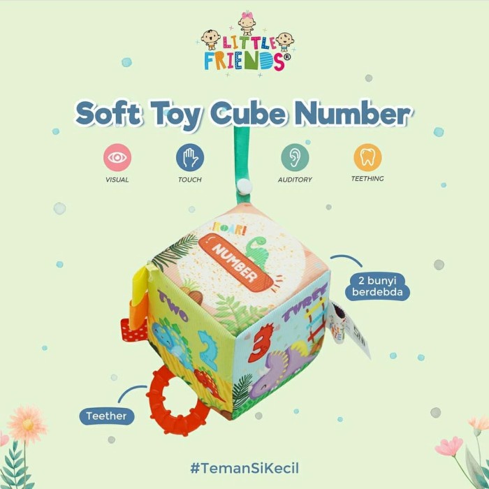 LITTLE FRIENDS Soft Toys Cube Teether Mainan Bayi Gantung Edukatif
