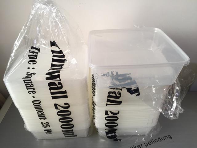 Isi25pcs 2.000ml Besar Thinwall Box Kotak Toples Bekal Makan Plastik Tahan Panas Microwave 2000ml