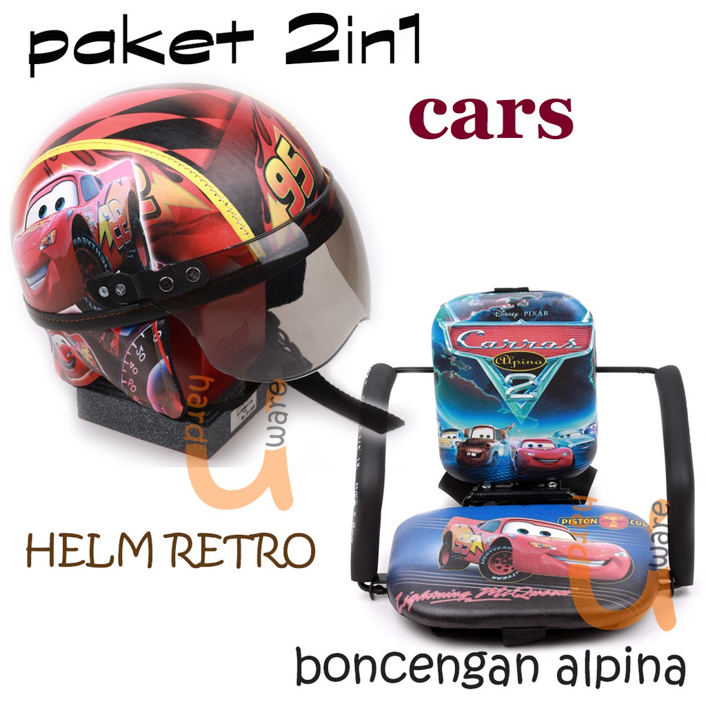 TERMURAH PAKET KURSI BONCENGAN MOTOR ANAK ALPINA + HELM RETRO SHINCHAN ANAK