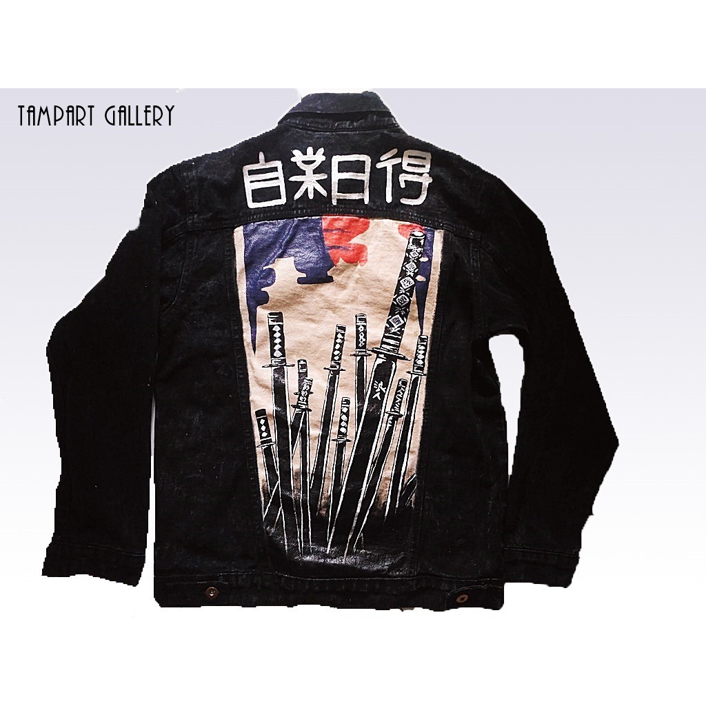 Jaket Levis Jeans  Lukis Samurai Art  Handmade Berkualitas